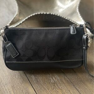 Coach mini purse, black fabric, letter "C" detailing, used/great condition!!